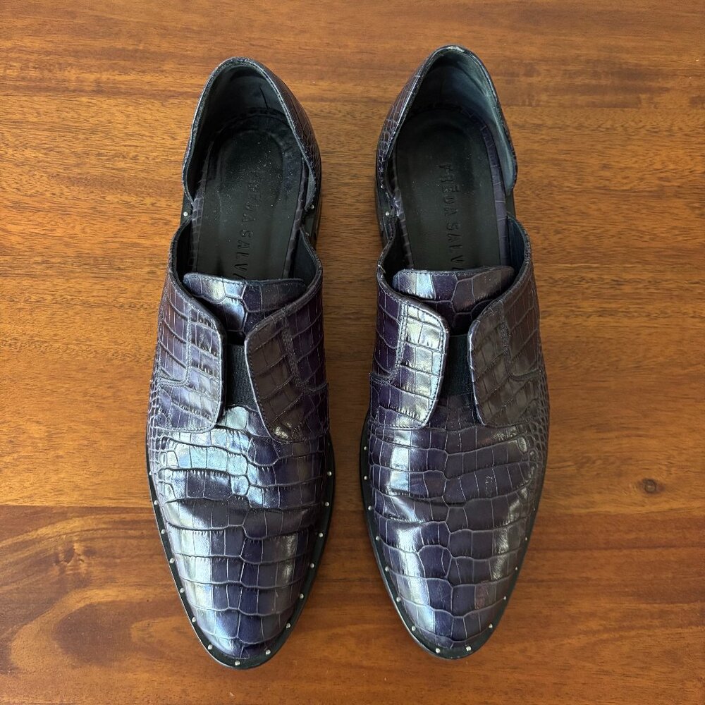 Freda Salvador Navy Leather D'Orsay Flats